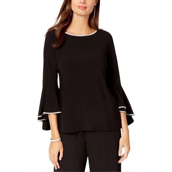 MSK Rhinestone Trim Bell Sleeve Top Womens Small - Picture 1 of 5